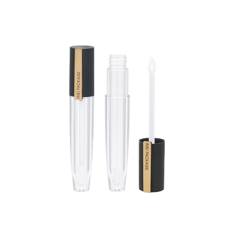 2021 hot sale cosmetic packaging 10ml reusable round shape matte black  lid lip gloss tube packaging