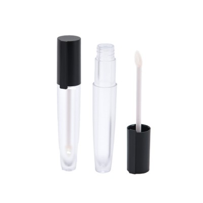 2021 hot sale cosmetic packaging 10ml reusable round shape matte black top lip gloss tube packaging